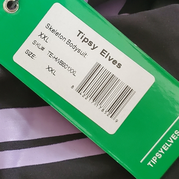 TIPSY ELVES SKELETON BODYSUIT BLACK & PURPLE SZ Halloween Plus XXL - Picture 5 of 7